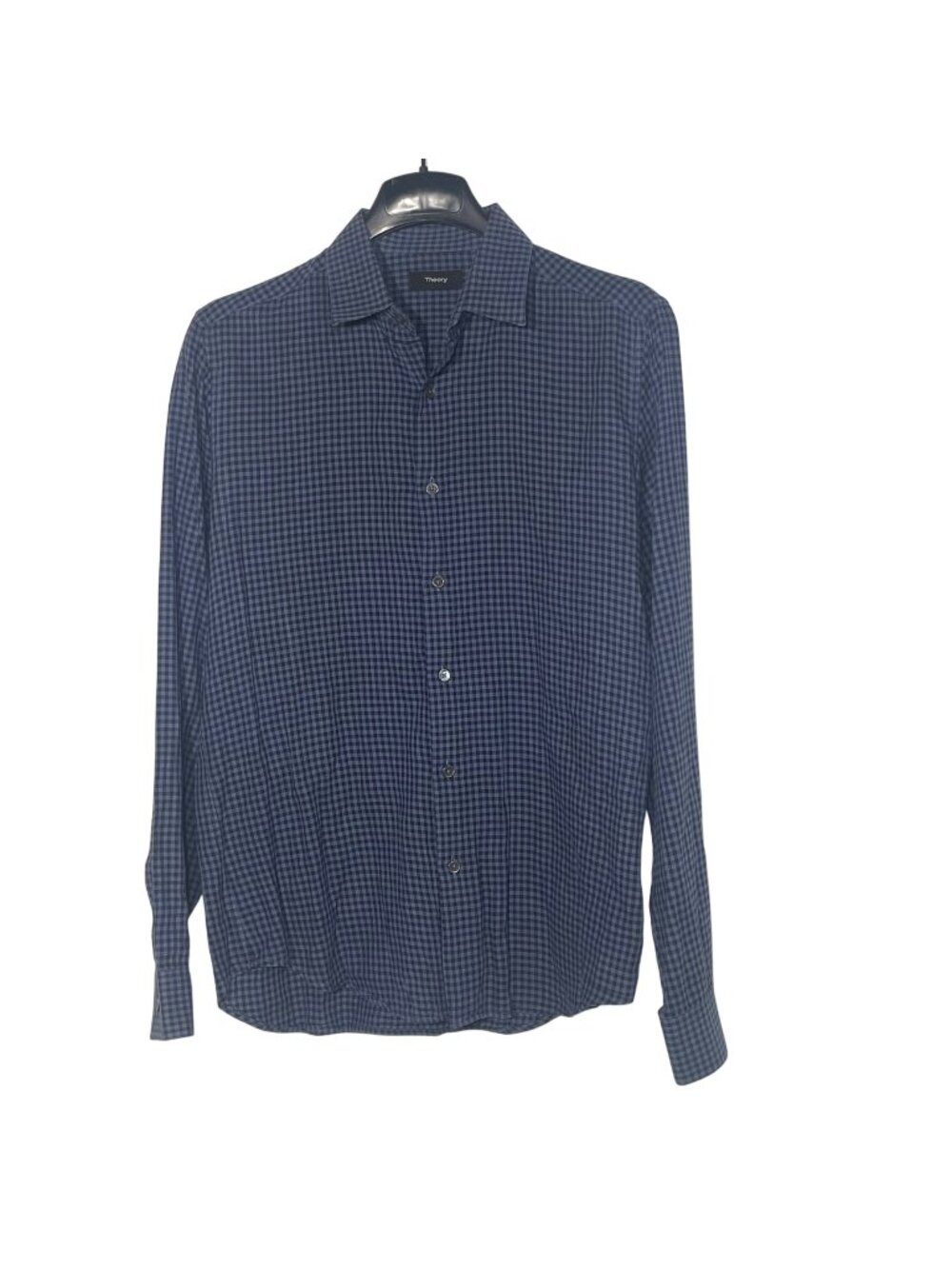 Theory Sylvain Checked Button Down Shirt Cotton Blue Sz SM Casual Lightweight